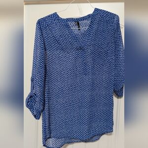 Maurices Blue and White Zigzag Blouse
